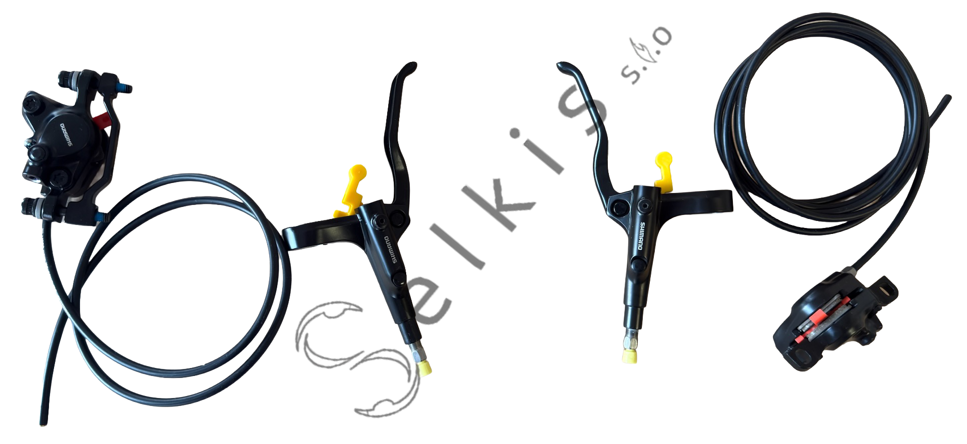 Shimano disc brake – assembled J-kit set, BL-MT200 (L) + BR-MT200 (F), hose 850 mm (SM-BH59-SS black) + assembled J-kit set, BL-MT200 (R) + BR-MT200 (R), hose 2000 mm (SM-BH59-SS black)