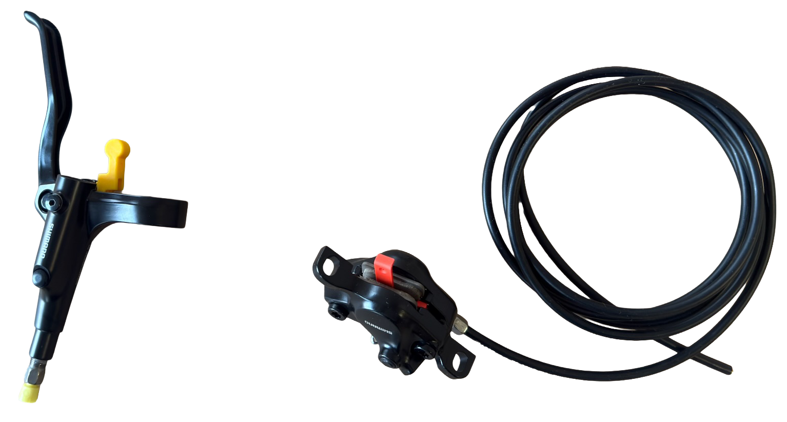 Shimano disc brake – assembled J-kit set, BL-MT200 (L) + BR-MT200 (F), hose 850 mm (SM-BH59-SS black) + assembled J-kit set, BL-MT200 (R) + BR-MT200 (R), hose 2000 mm (SM-BH59-SS black)