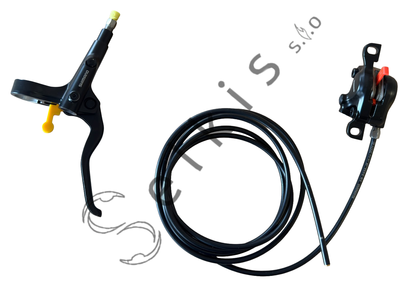 Shimano MT201 disc brake set (pair: left/front + right/rear), black, resin pads (without cooler), hose 850 > 2000 mm (SM-BH59-SS black), SM-MA-F180P/P2, bulk