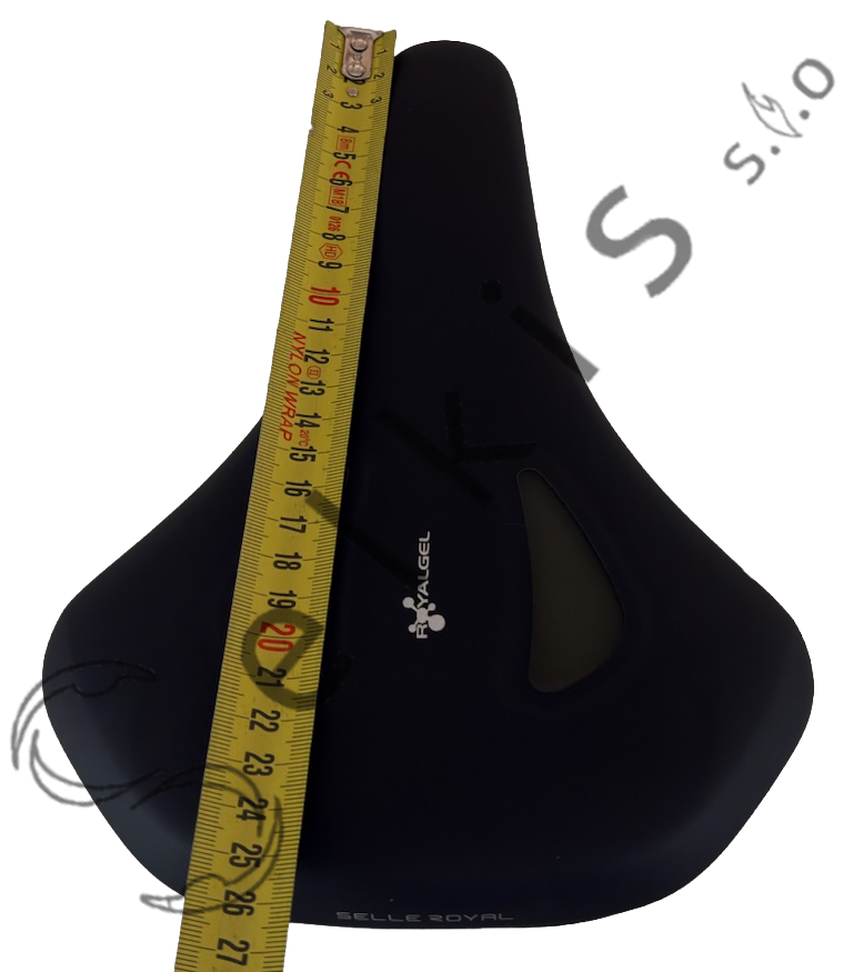 Saddle Selle Royal Lookin moderate female, cover: 8014 black RVS, abrasion protection: 1223 black, logo: with Selle Royal logo, rail type: standard saddle rail type (7×7), rail colour: black steel ED + scale PMS 877C, rail mounting: none