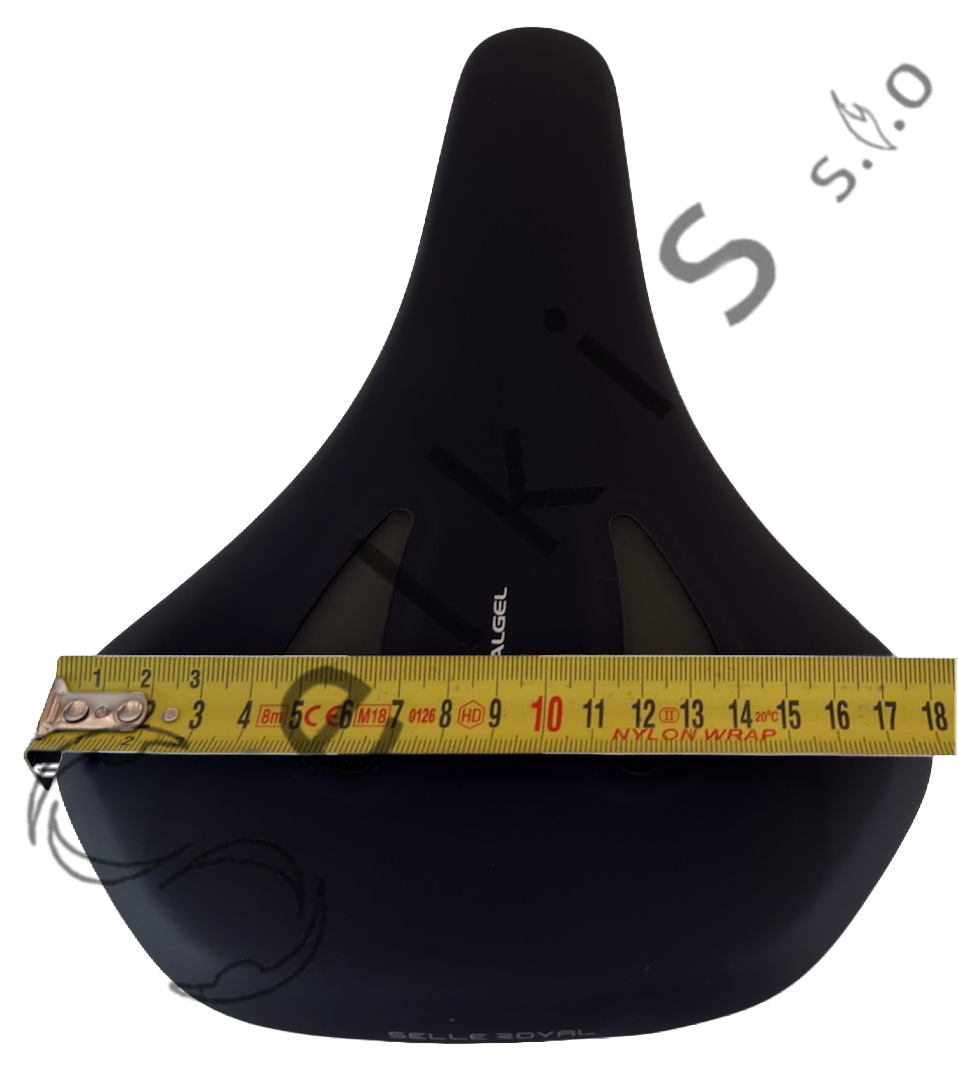 Saddle Selle Royal Lookin moderate female, cover: 8014 black RVS, abrasion protection: 1223 black, logo: with Selle Royal logo, rail type: standard saddle rail type (7×7), rail colour: black steel ED + scale PMS 877C, rail mounting: none