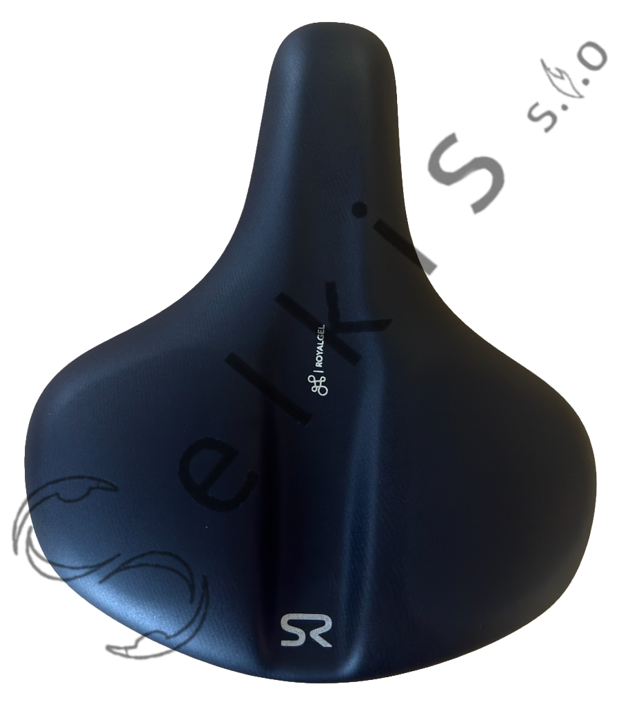 Saddle Selle Royal Explora, cover: black, logo: with SR logo, rail type: standard saddle rail type (7×7), rail colour: dark grey OXE + black scale, rail mounting: none, note: black label