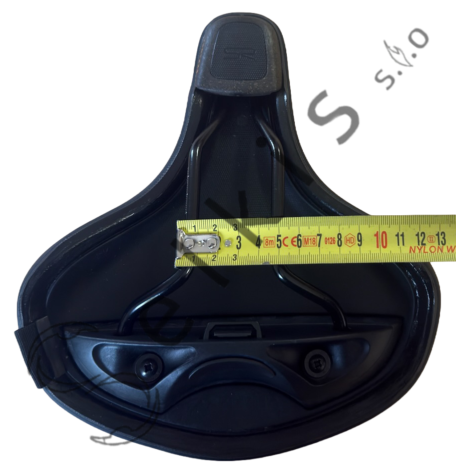 Saddle Selle Royal Explora, cover: black, logo: with SR logo, rail type: standard saddle rail type (7×7), rail colour: dark grey OXE + black scale, rail mounting: none, note: black label