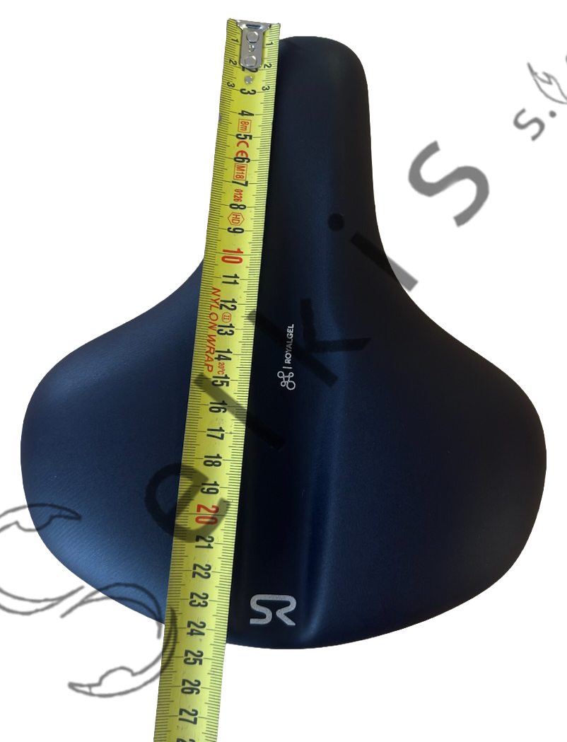 Saddle Selle Royal Explora, cover: black, logo: with SR logo, rail type: standard saddle rail type (7×7), rail colour: dark grey OXE + black scale, rail mounting: none, note: black label